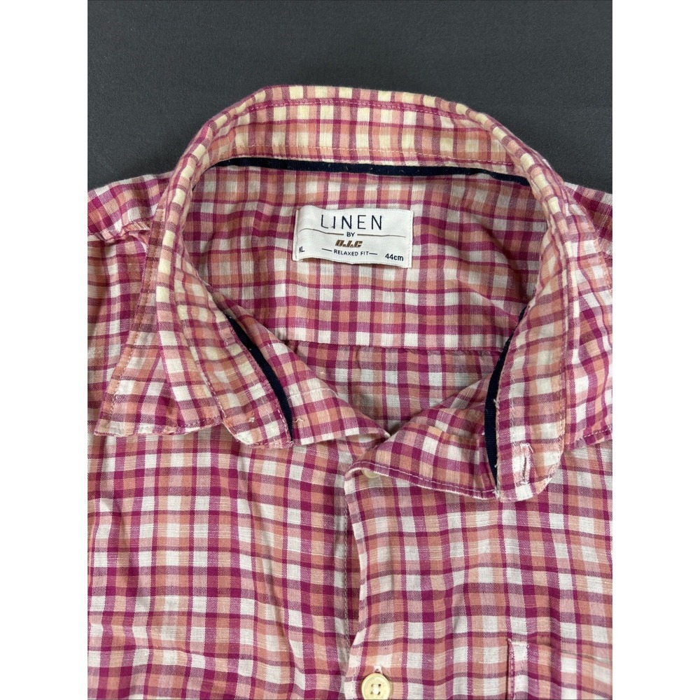 Linen pink and white plaid linen-blend button-up shirt Size XL